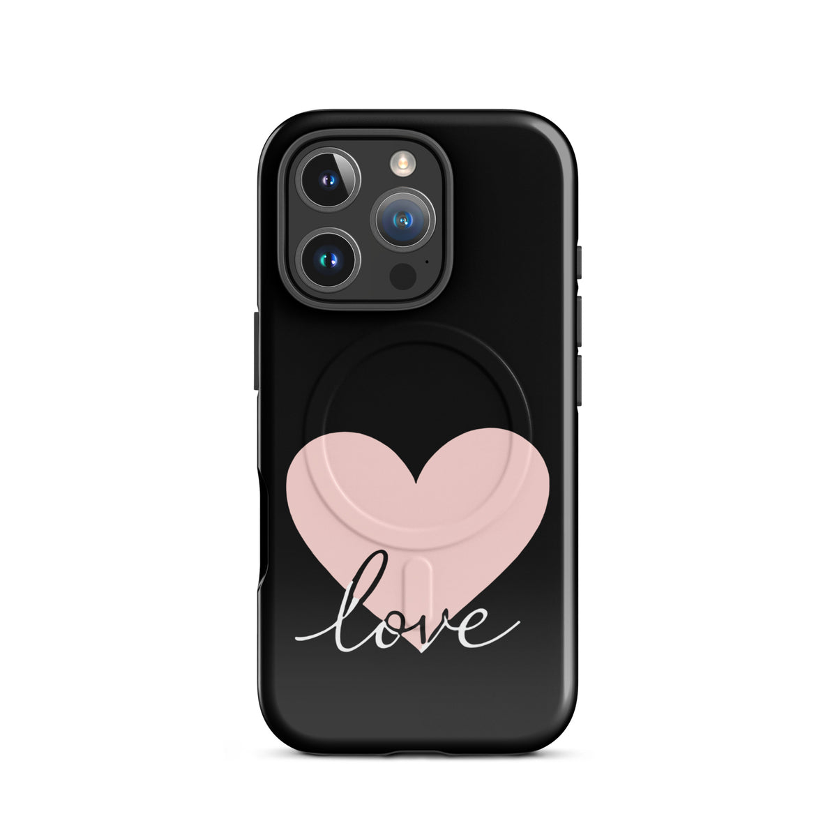 Magnetic Phone Case for iPhone with heart and love script design, combining minimal charm and protection.