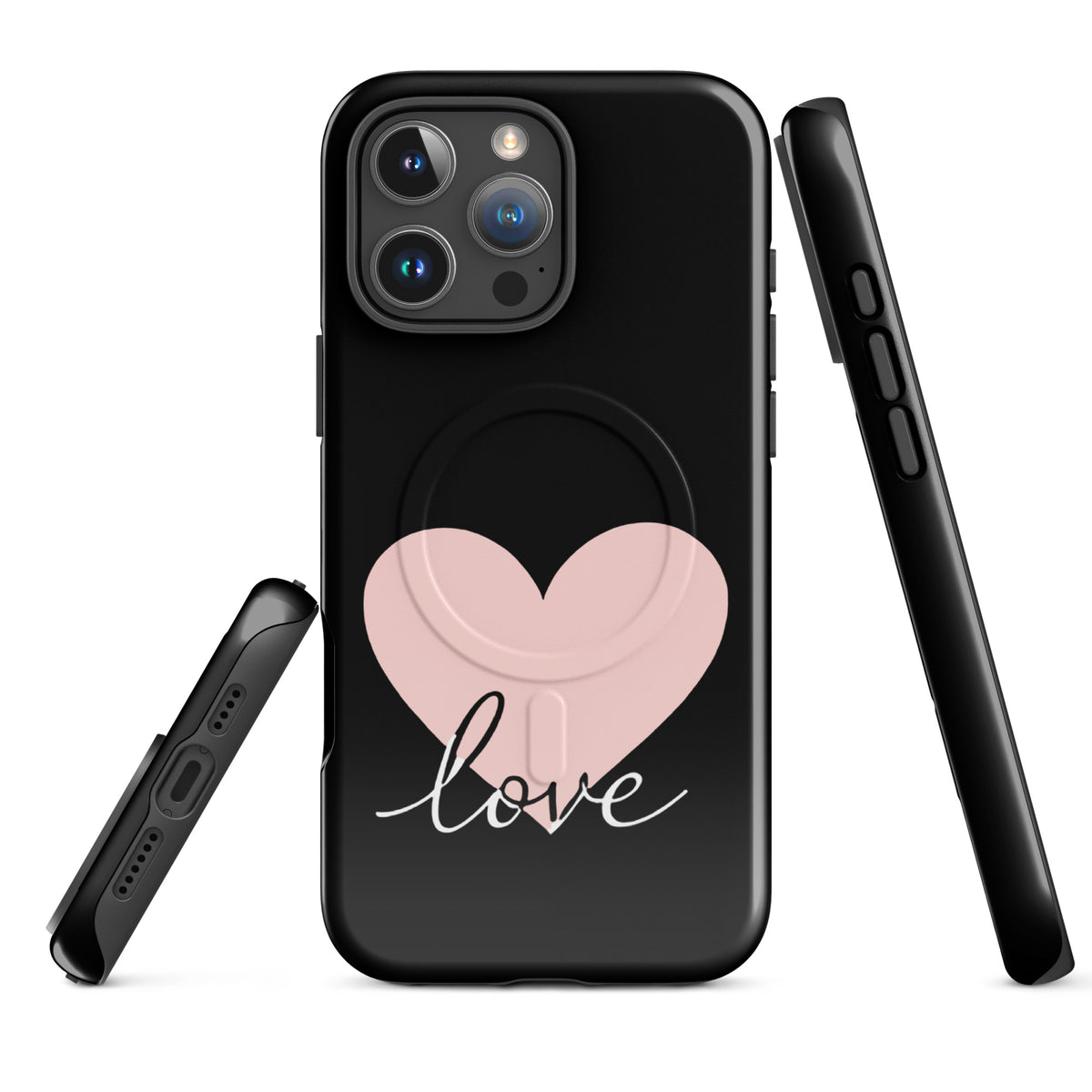 Magnetic Phone Case with heart and script love design for iPhone, offering sleek style and strong protection.