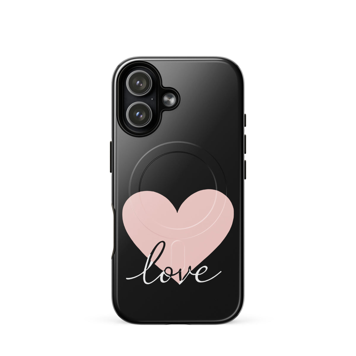 Magnetic Phone Case for iPhone with heart design and script 'love' for stylish protection.
