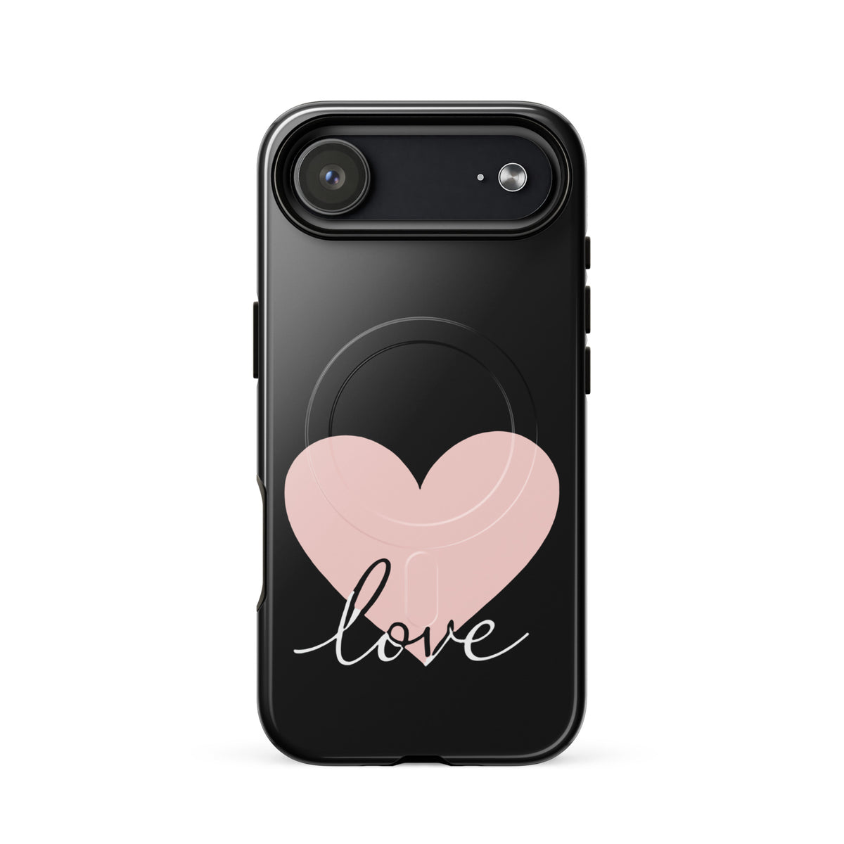 Magnetic Phone Case with heart and script love design for iPhone, offering stylish protection and romantic charm.