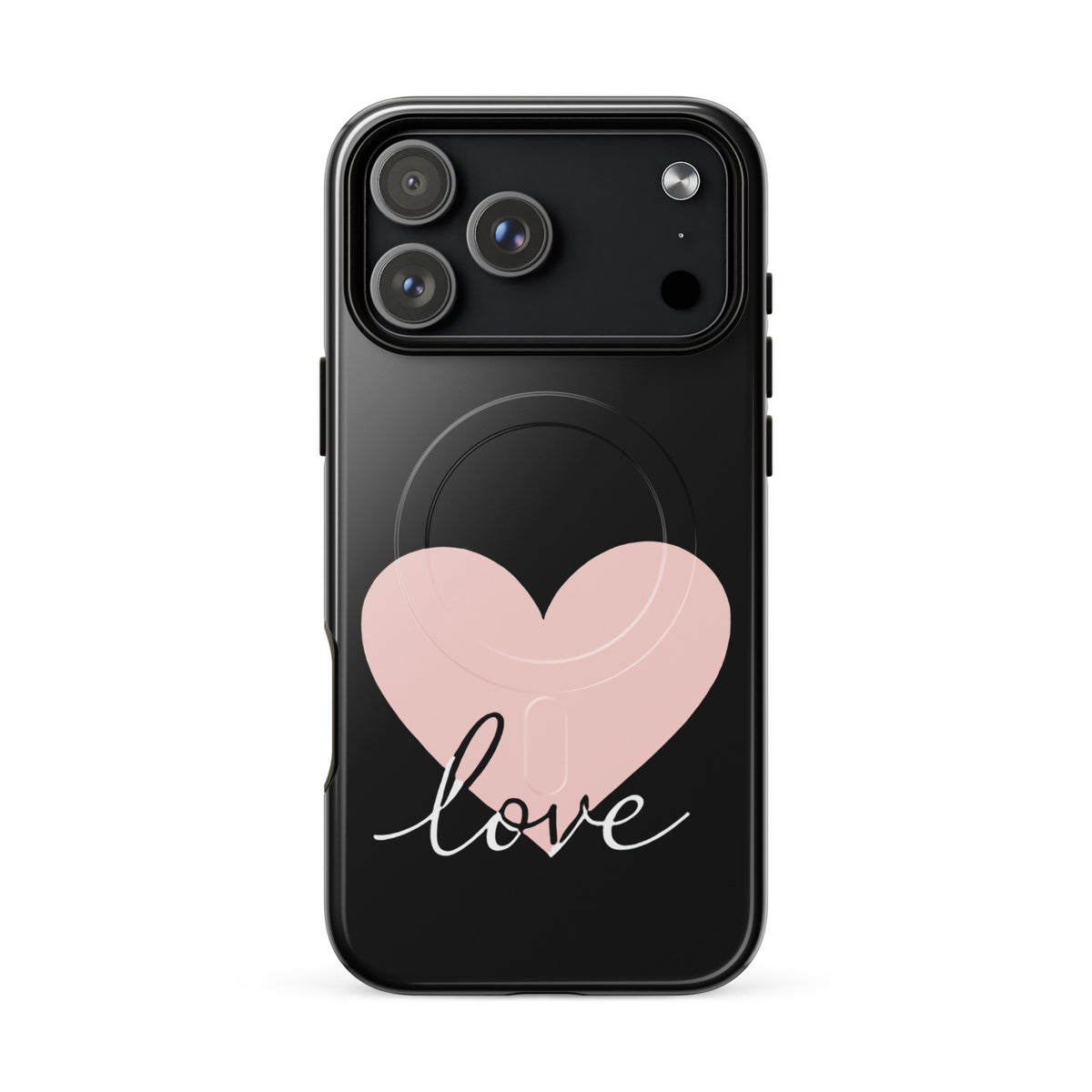Magnetic Phone Case for iPhone with heart and script love design, offering stylish protection with minimalist charm.