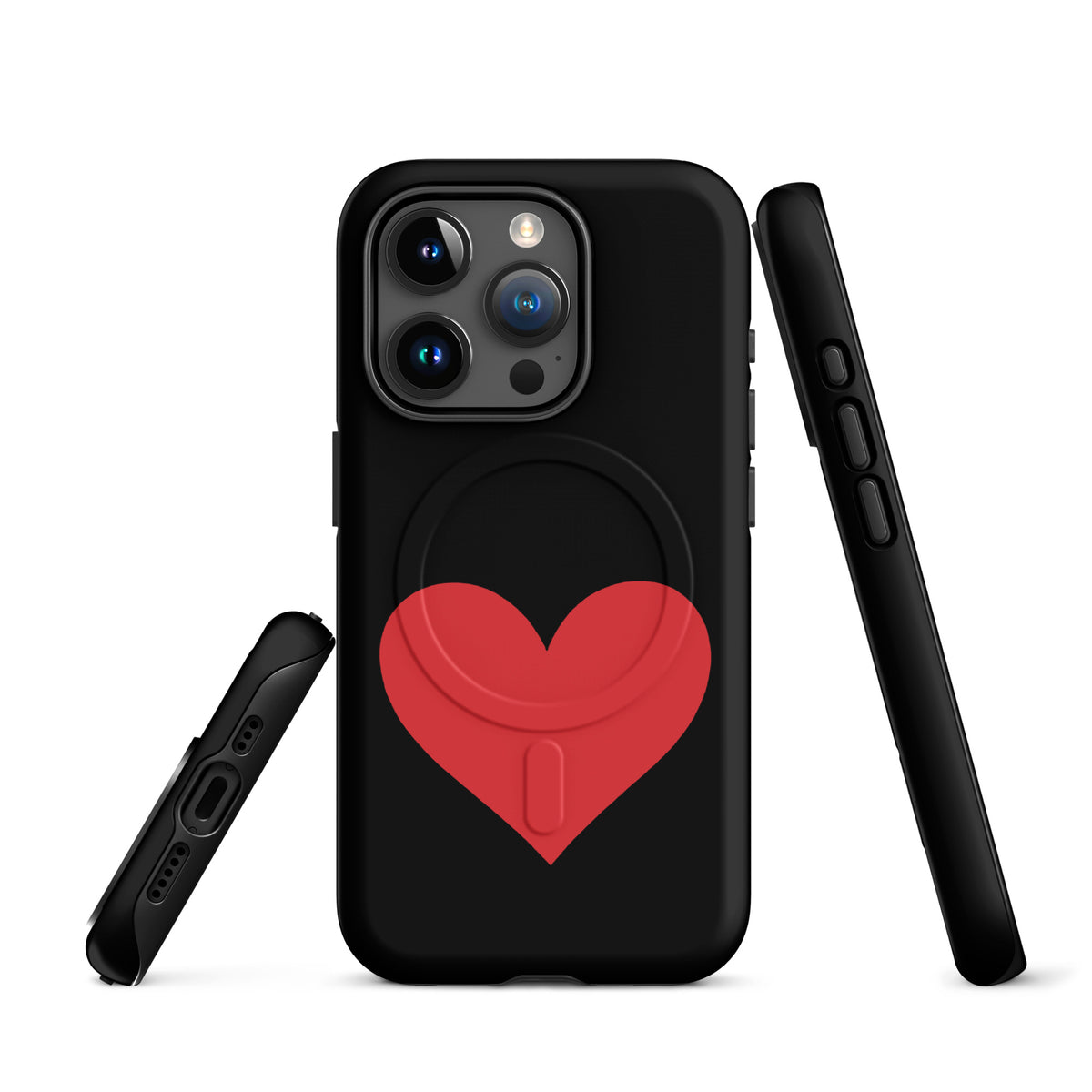 Magnetic Phone Case for iPhone with heart design in vibrant colors, showcasing style and protection in multiple angles.