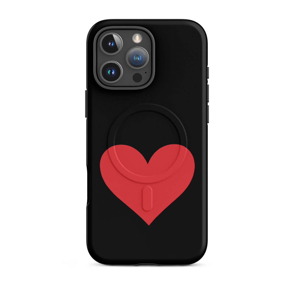 Magnetic Phone Case for iPhone with heart design in black and red, featuring vibrant color options for a stylish, protective look.