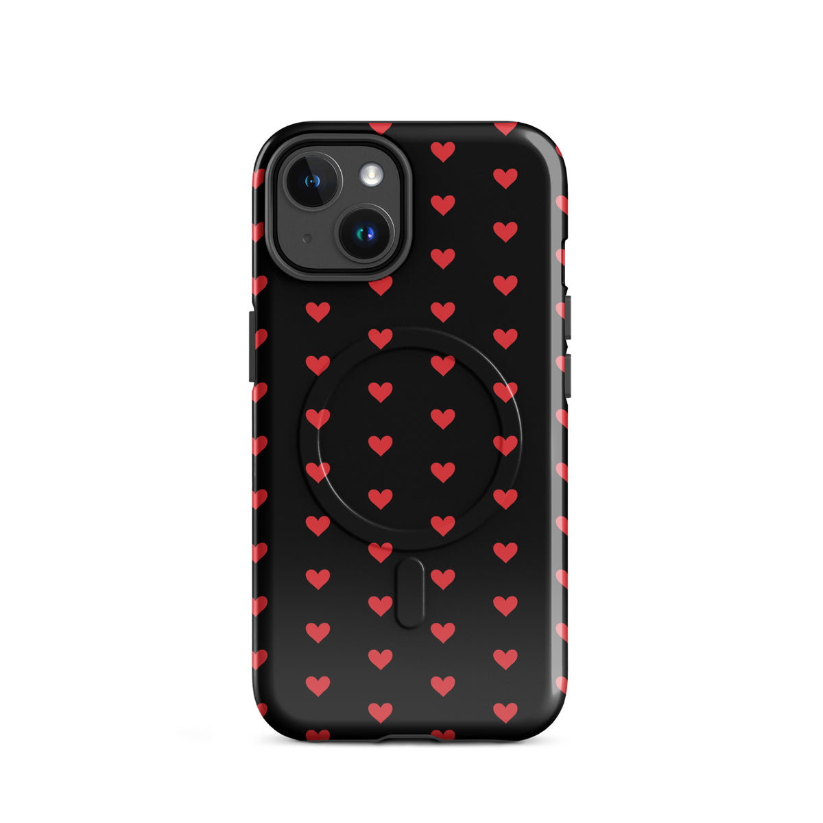 Magnetic Phone Case for iPhone with fiery red hearts on black