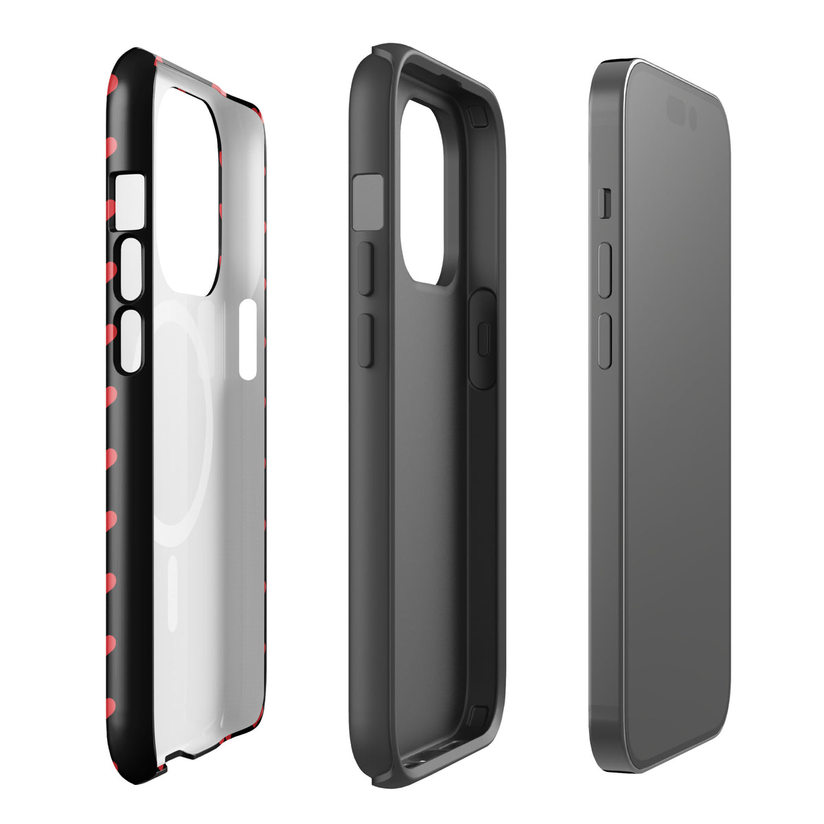 Magnetic Phone Case with fiery red hearts for iPhone, offering a blend of bold design and protection.