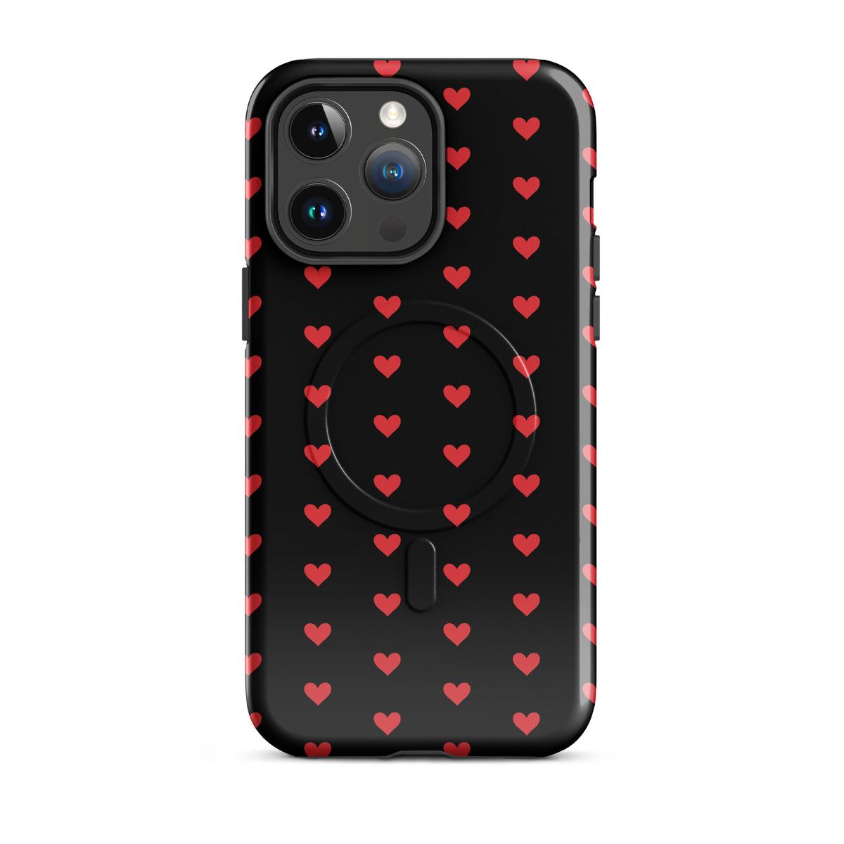 Magnetic Phone Case for iPhone with fiery red heart pattern on black background, luxury design and durable protection