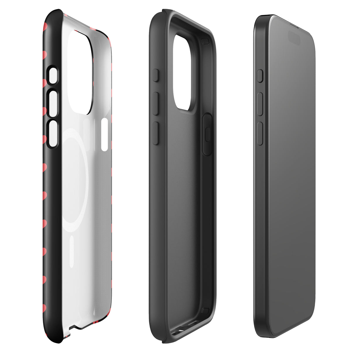 Magnetic Phone Case with Fiery Red Hearts for iPhone, showcasing bold design and protection.