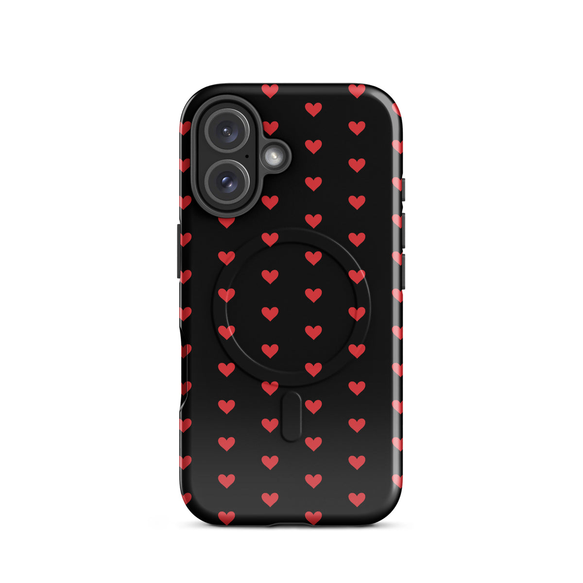 Magnetic Phone Case in black with fiery red heart pattern for iPhone, featuring luxury design and strong protection.