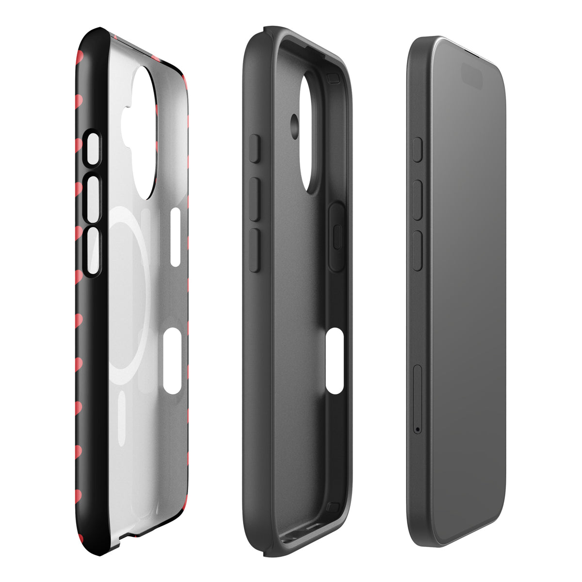 Magnetic Phone Case with fiery red hearts pattern for iPhone, showcasing luxury design and durable protection.