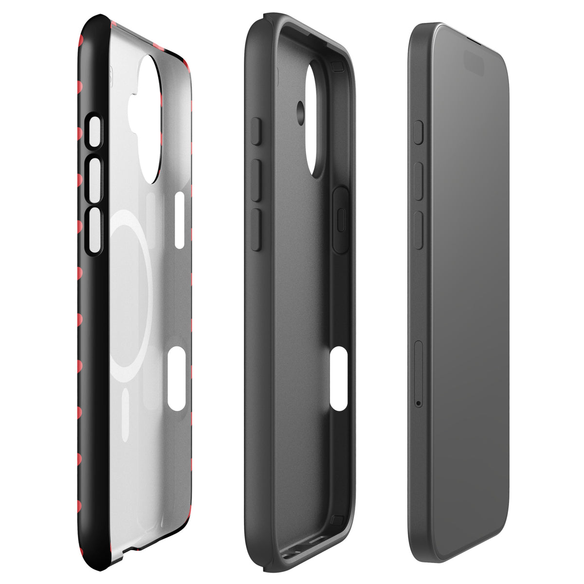 Magnetic Phone Case with fiery red hearts for iPhone, featuring modern design and durable protection.