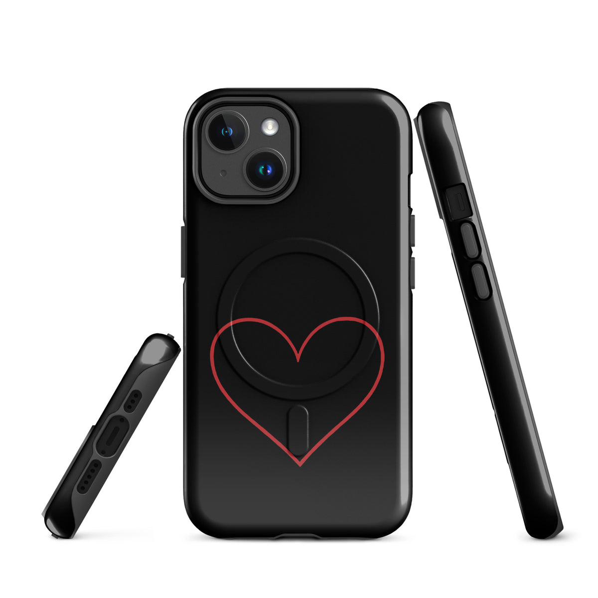 Magnetic Phone Case with minimalist crimson heart design for iPhone, showcasing modern aesthetics and sleek protection.
