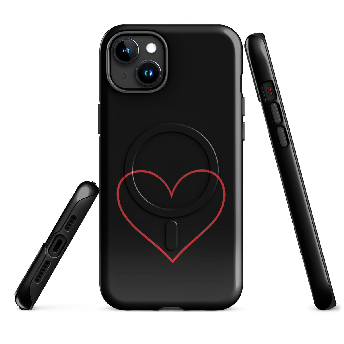 Magnetic Phone Case with minimalist crimson heart design for iPhone, showcasing bold and sophisticated style.