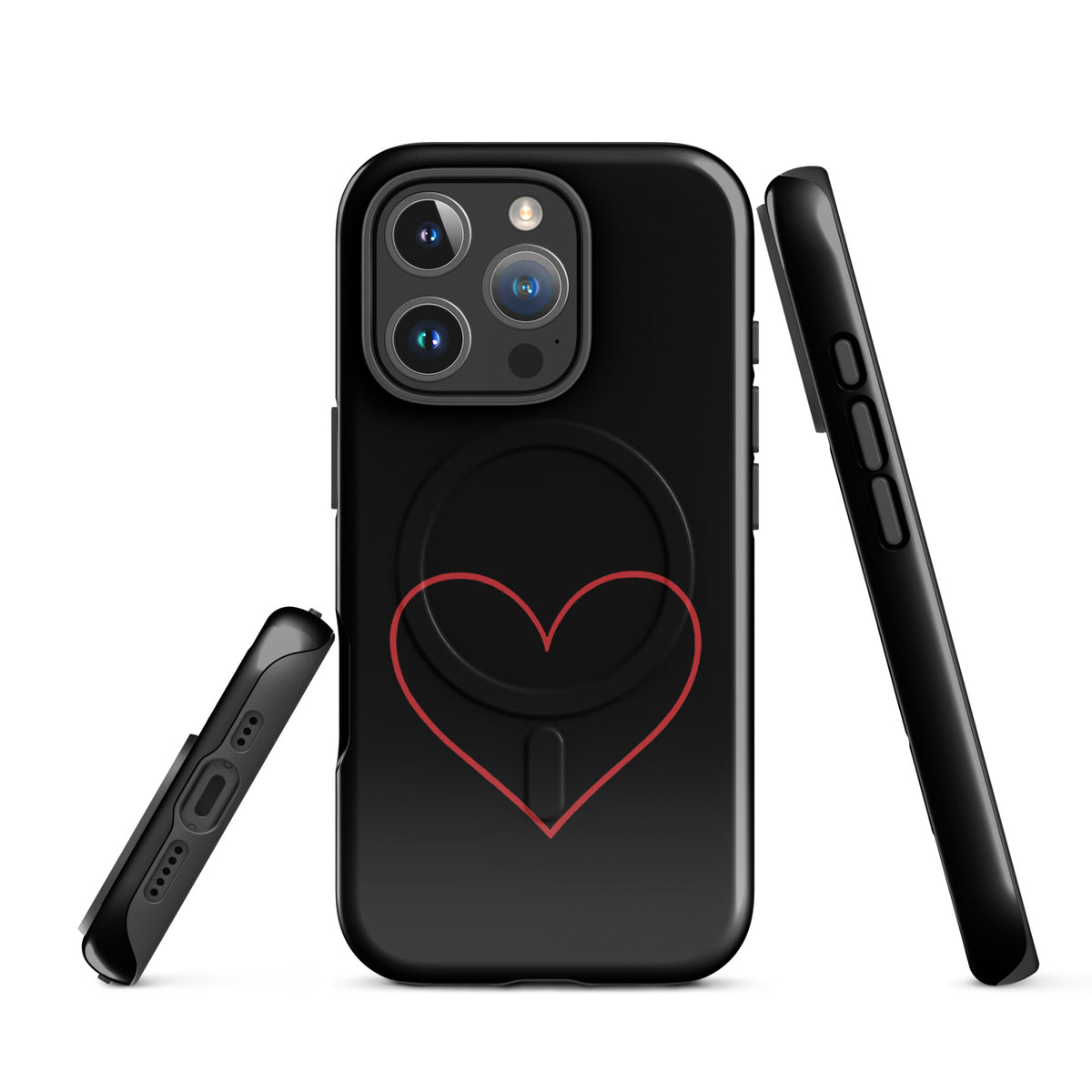 Magnetic Phone Case for iPhone with minimalist crimson heart design, showcasing a sleek and sophisticated style with bold aesthetics.