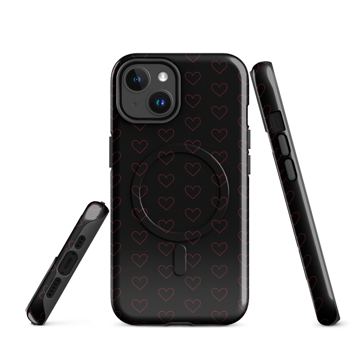 Magnetic Phone Case with crimson heart pattern, featuring minimalist crimson outlines for a modern and stylish look.