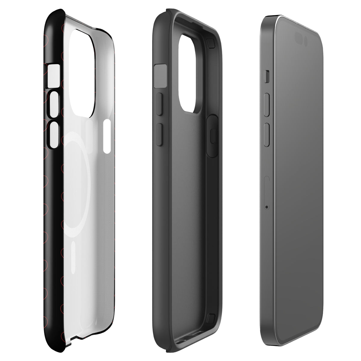 Magnetic Phone Case with crimson heart pattern, minimalist design, showcasing premium style and modern elegance in sleek view.