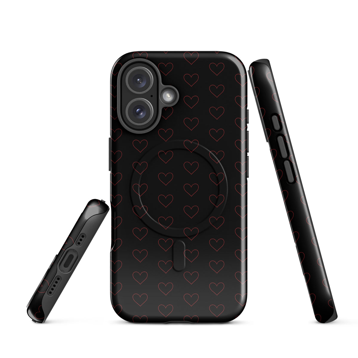 Magnetic Phone Case with crimson hearts offers stylish, modern protection, featuring a luxury design with minimalist heart outlines.