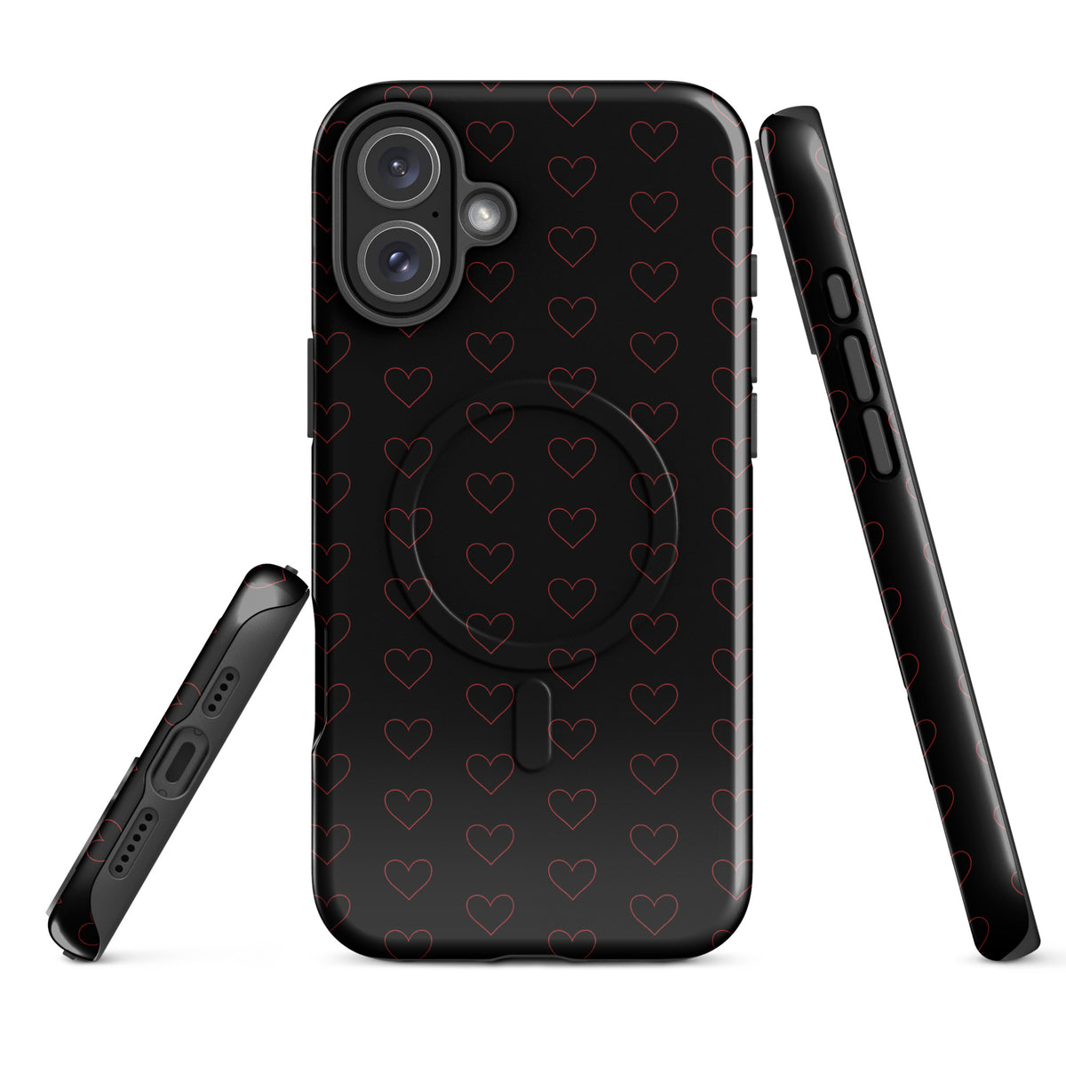 Magnetic Phone Case with crimson heart pattern showcasing modern elegance and style, featuring minimalist crimson outlines for a premium look.