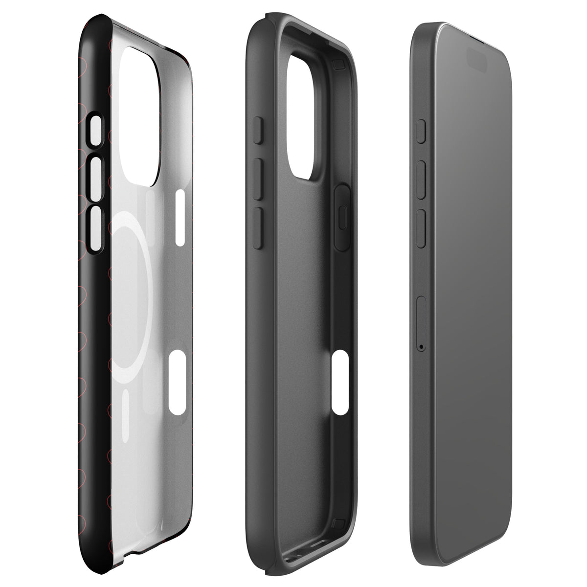 Magnetic Phone Case with crimson heart pattern, showcasing minimalist crimson outlines and sleek modern design.