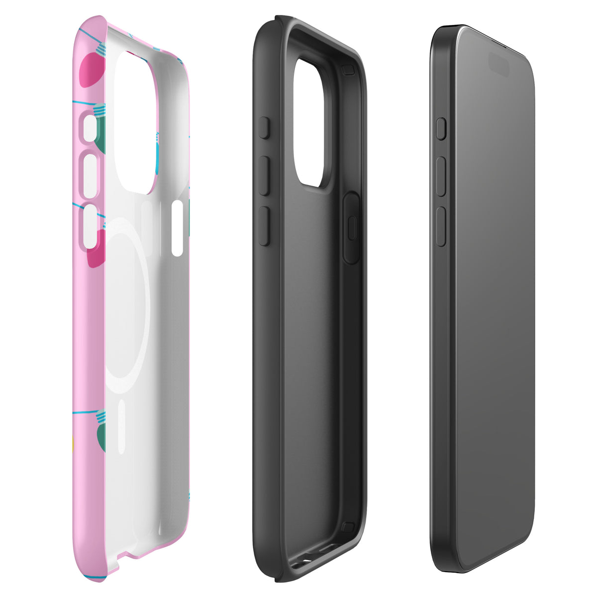 Magnetic Phone Case for iPhone with festive holiday lights design and bright pink background