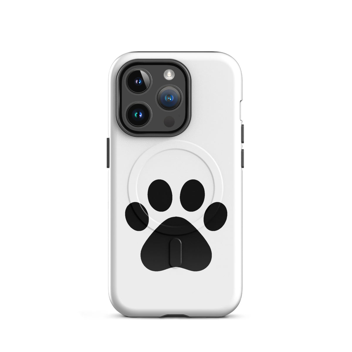 Magnetic Phone Case with paw print design for iPhone, perfect for pet lovers in white and black.