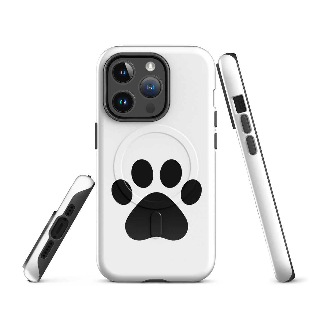 Magnetic Phone Case for iPhone with black paw print design on white background, perfect for pet lovers and device protection.