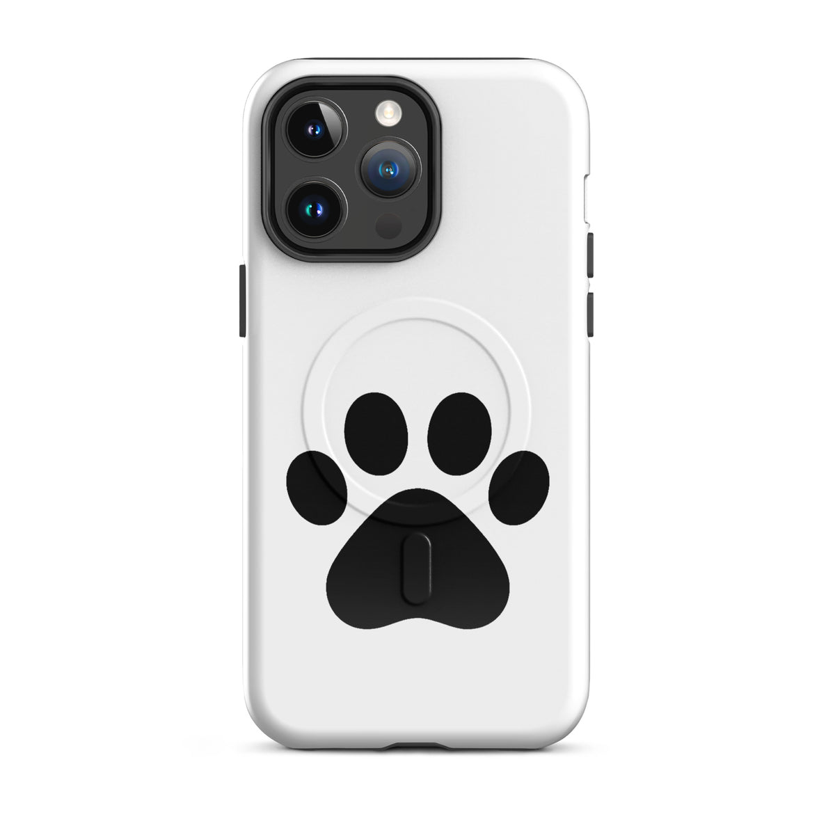 Magnetic Phone Case for iPhone with minimalist paw print design in white and black, perfect for cat and dog lovers seeking style and protection.