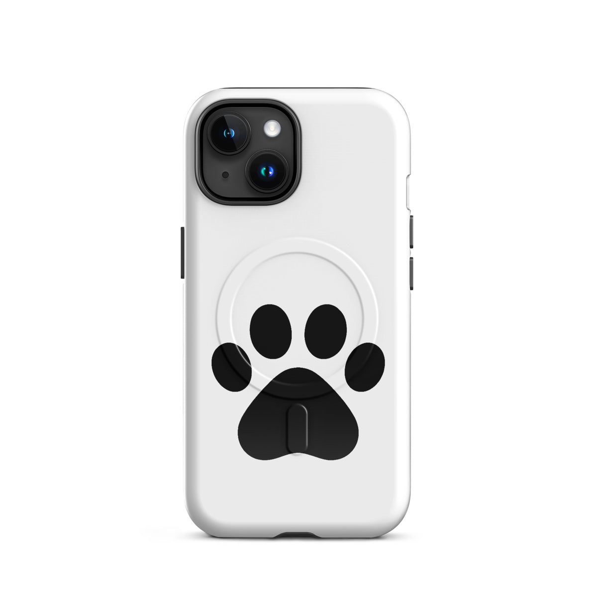 Magnetic Phone Case for iPhone with paw print design in white and black, perfect for pet lovers and pet parents.