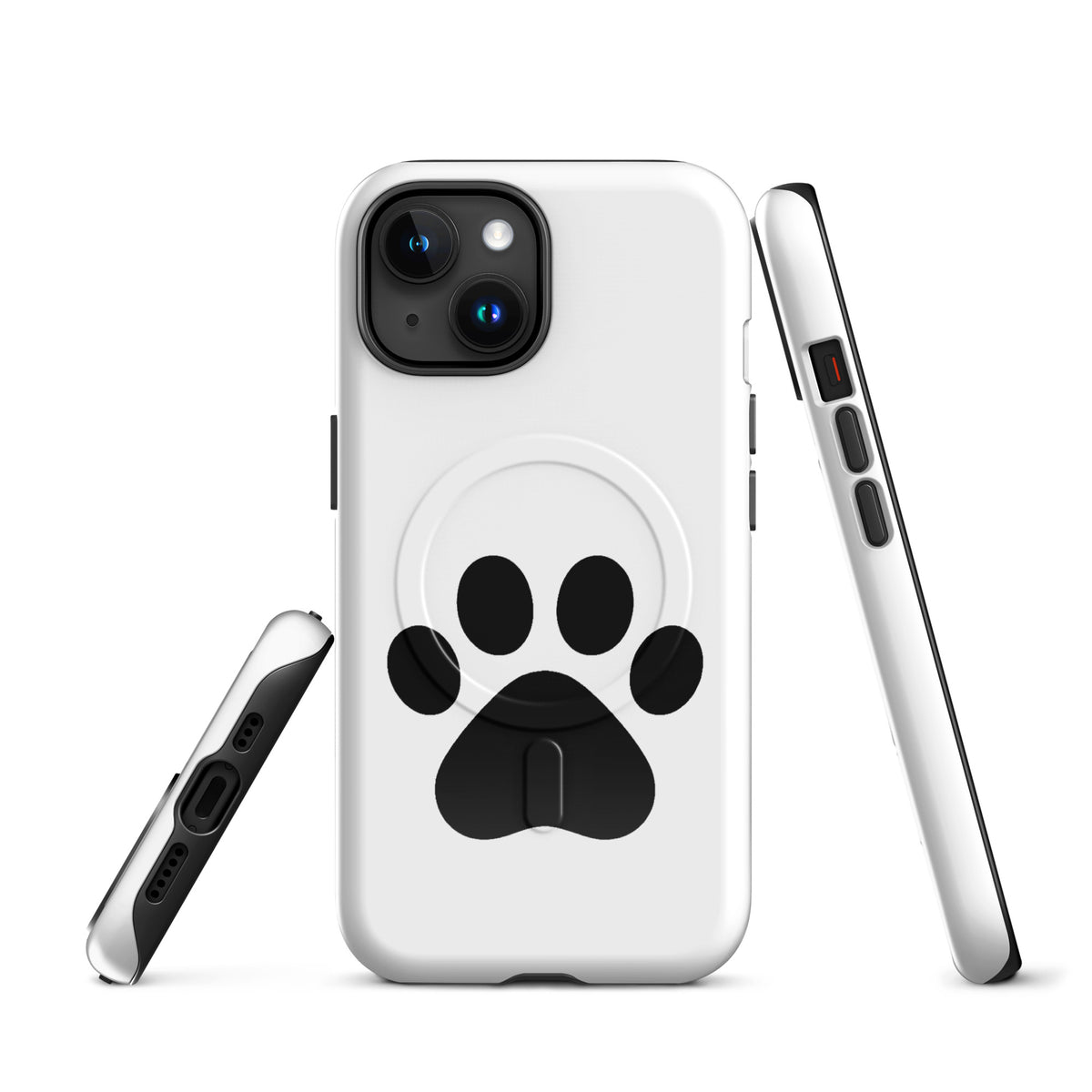 Magnetic Phone Case with white and black paw print design for iPhone, perfect for pet lovers.