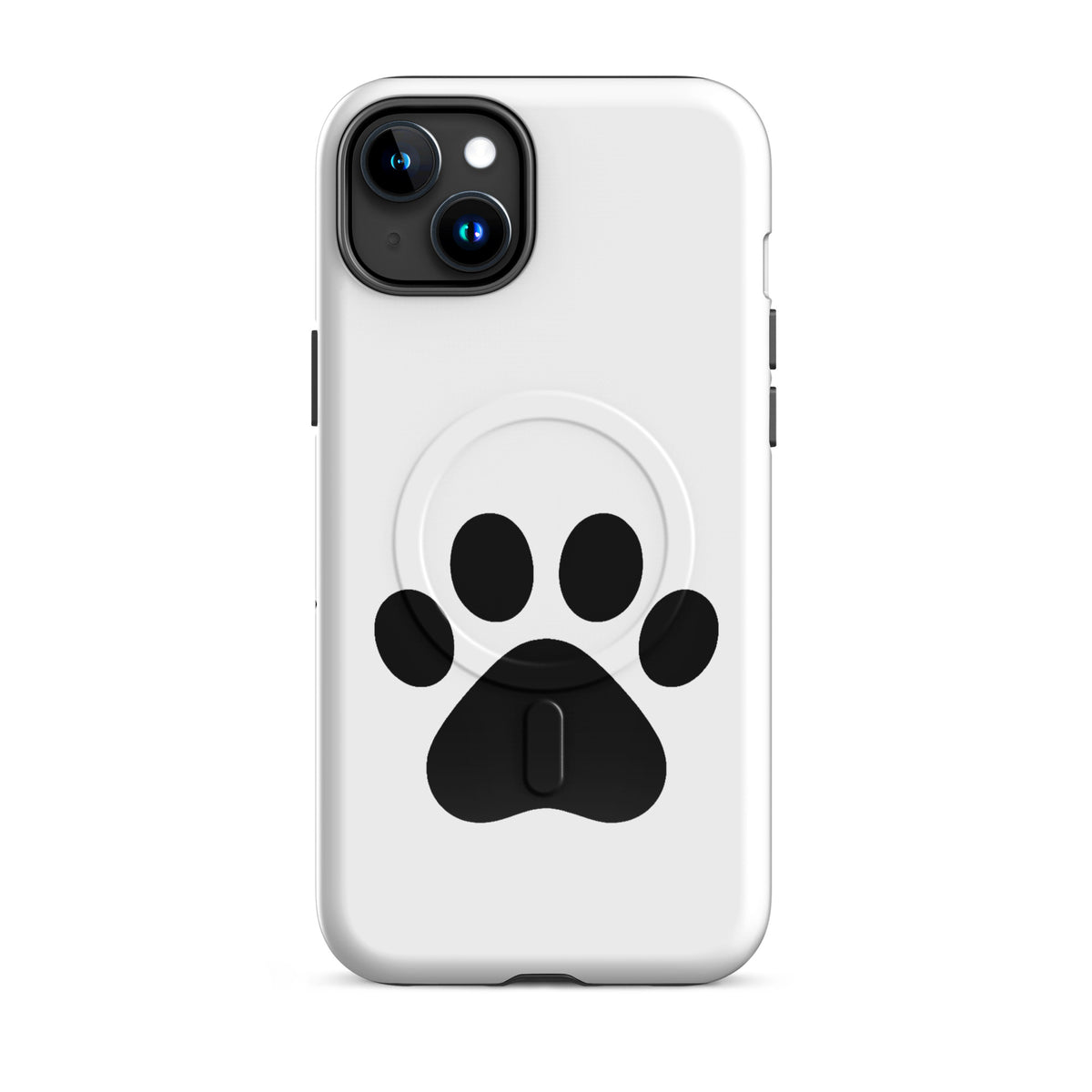 Magnetic Phone Case for iPhone with paw print design in white and black, perfect for pet lovers seeking modern style and protection.