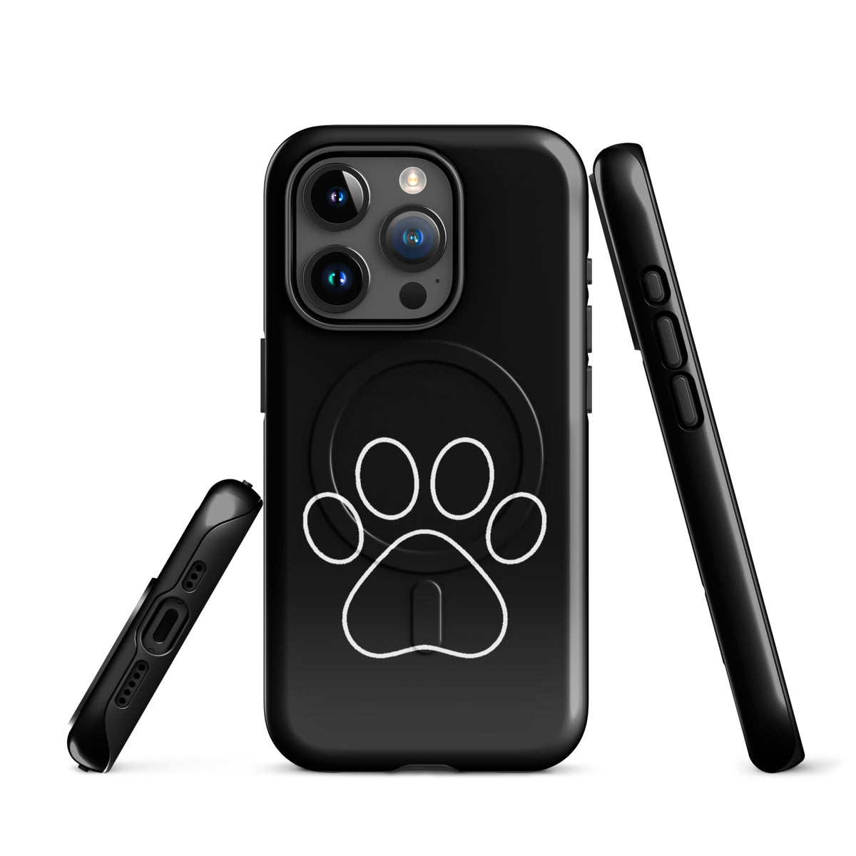 Magnetic Phone Case for iPhone with black paw print design for pet lovers, showcasing minimalist style and durability.