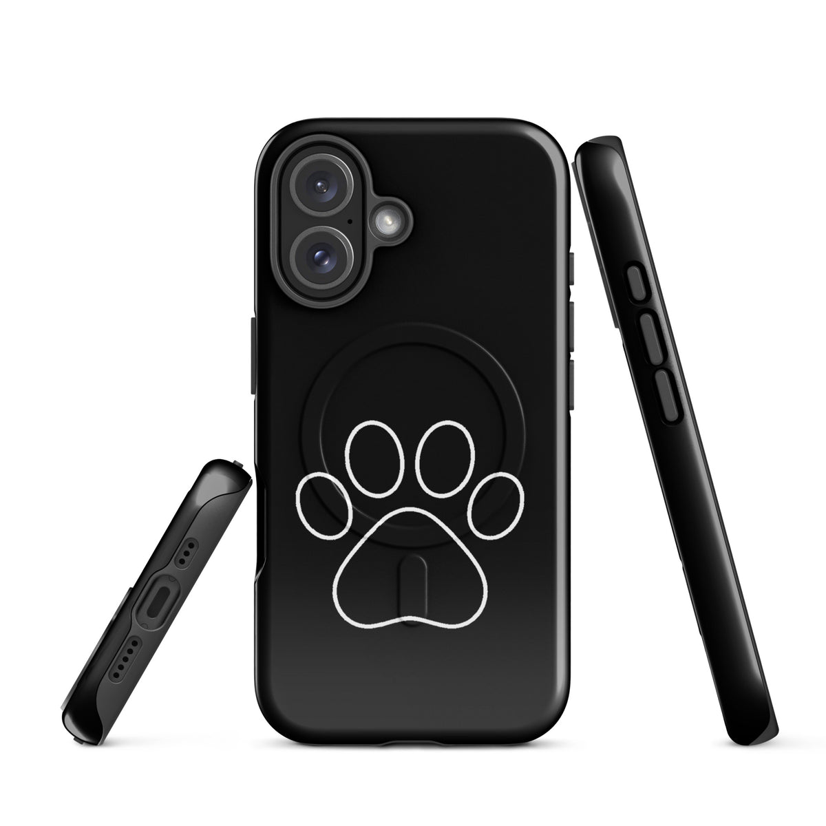 Magnetic Phone Case for iPhone with black paw print design for pet lovers; durable, sleek protection for dog and cat enthusiasts.