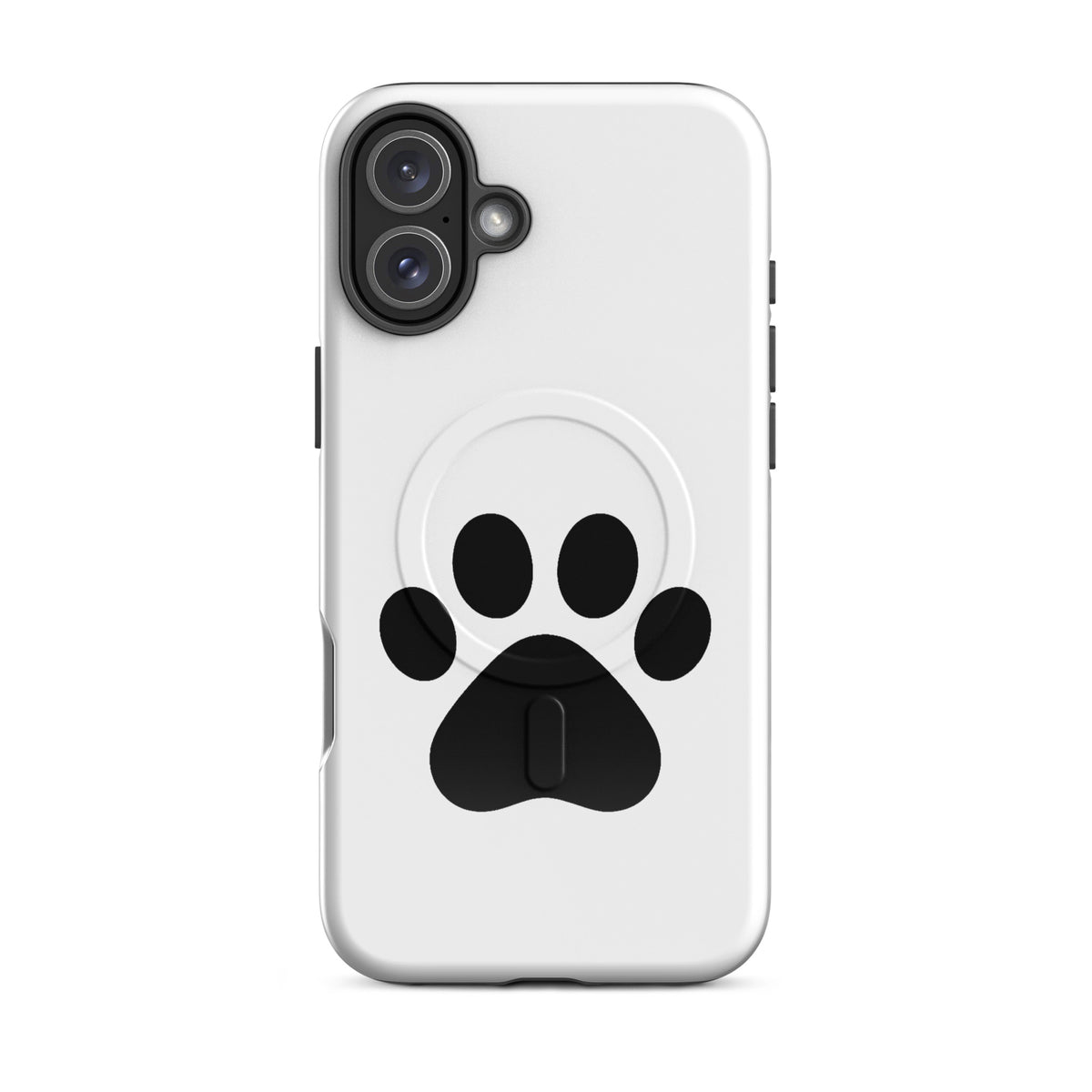 Magnetic Phone Case with black paw print design for iPhone, perfect for pet lovers seeking a stylish yet protective cover.