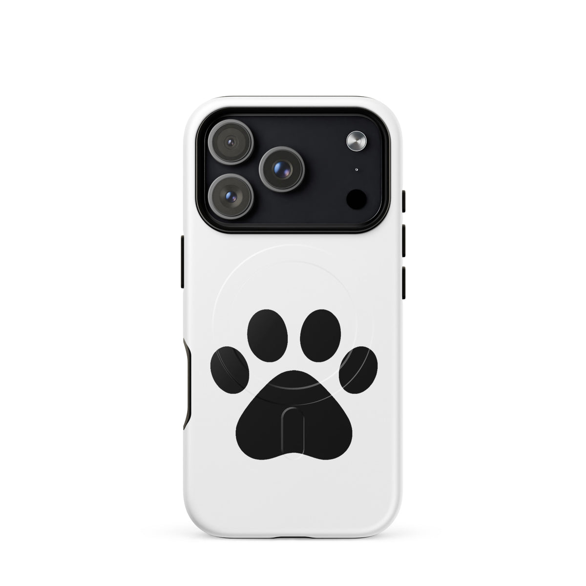 Magnetic Phone Case with paw print design for iPhone in white and black, perfect for pet lovers, featuring a sleek minimalist style.