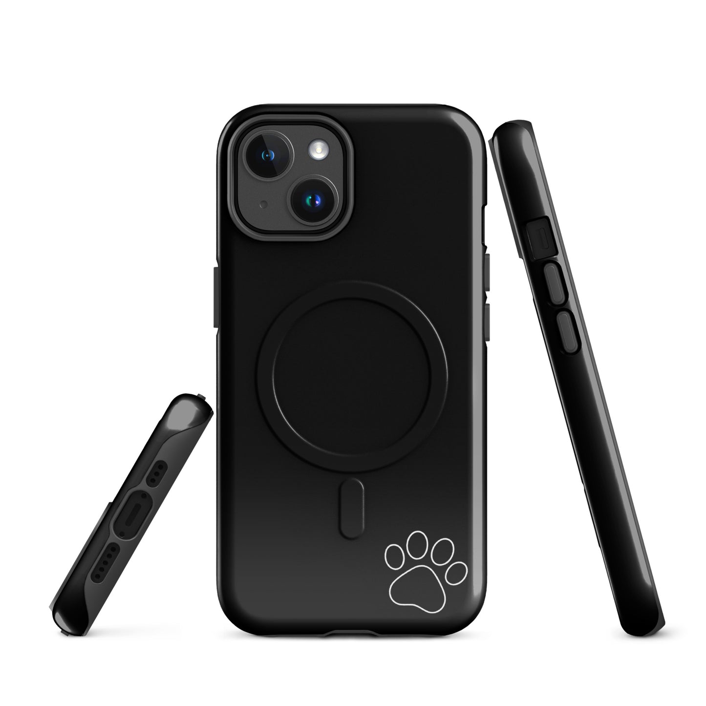 Magnetic Phone case with paw-print, black minimalist design for iPhone, tough and stylish with magnetic feature.
