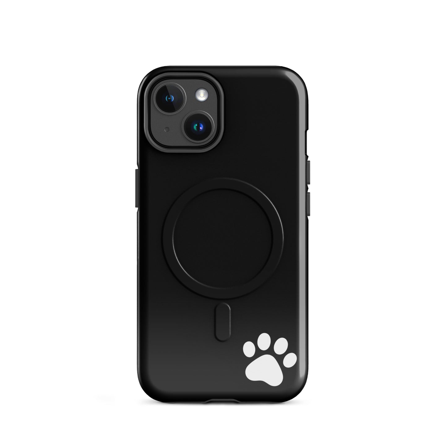 Magnetic Phone case with white paw print design for iPhone, sleek black minimalist style enhancing device protection.