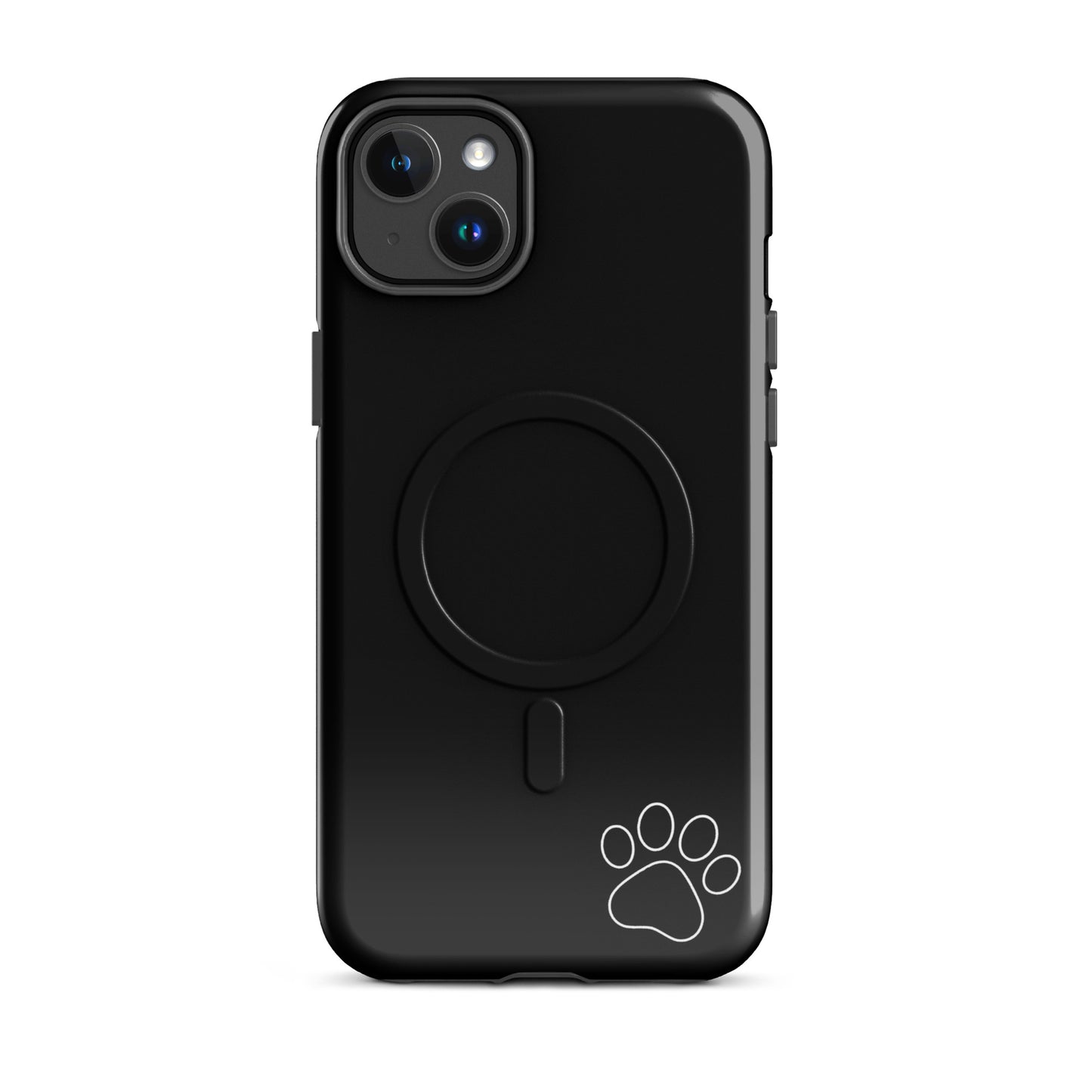 Magnetic Phone case for iPhone with paw print design, black sleek Tough Case with elevated style and playful charm.