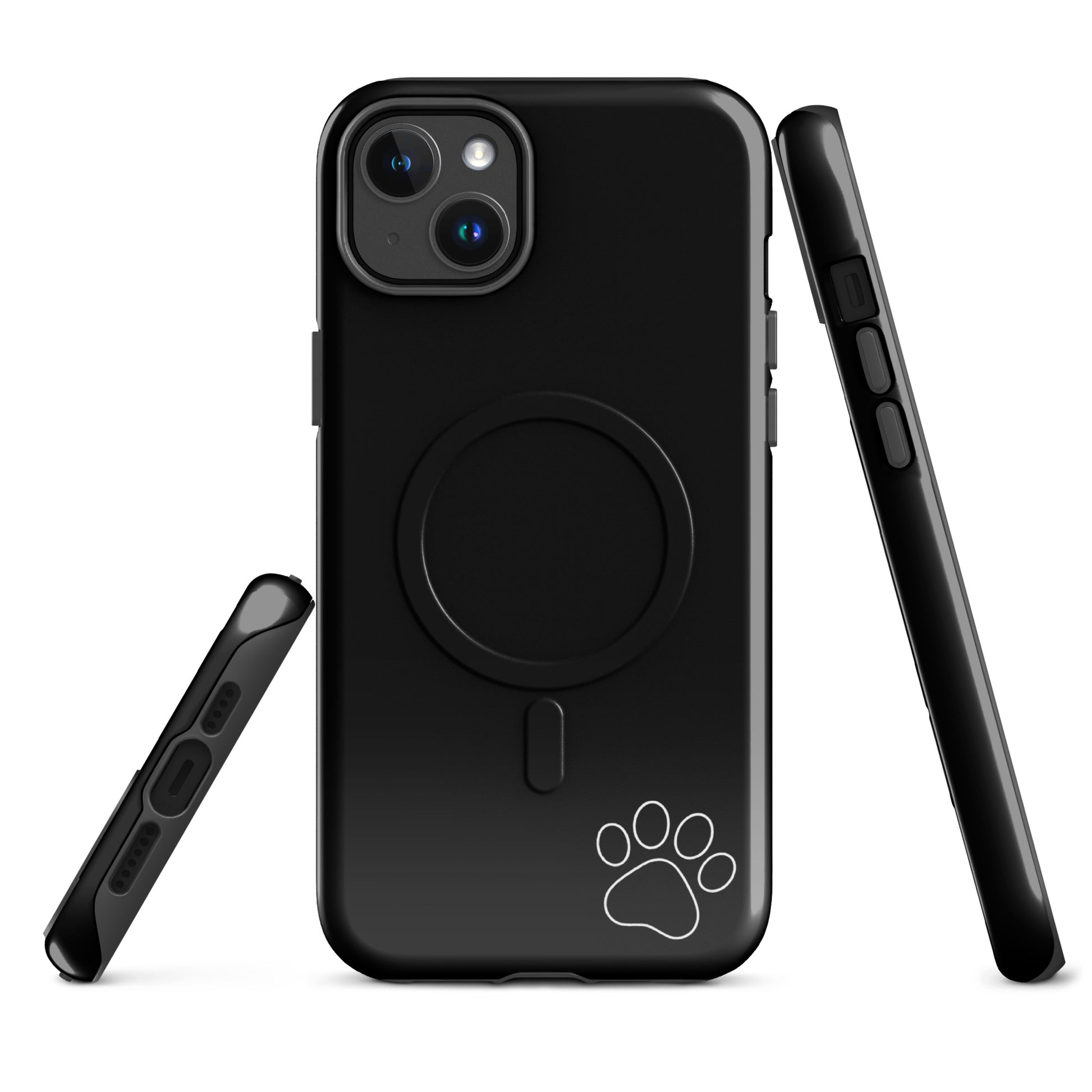Magnetic Phone case with paw print design for iPhone, stylish black minimalist tough case with playful charm.