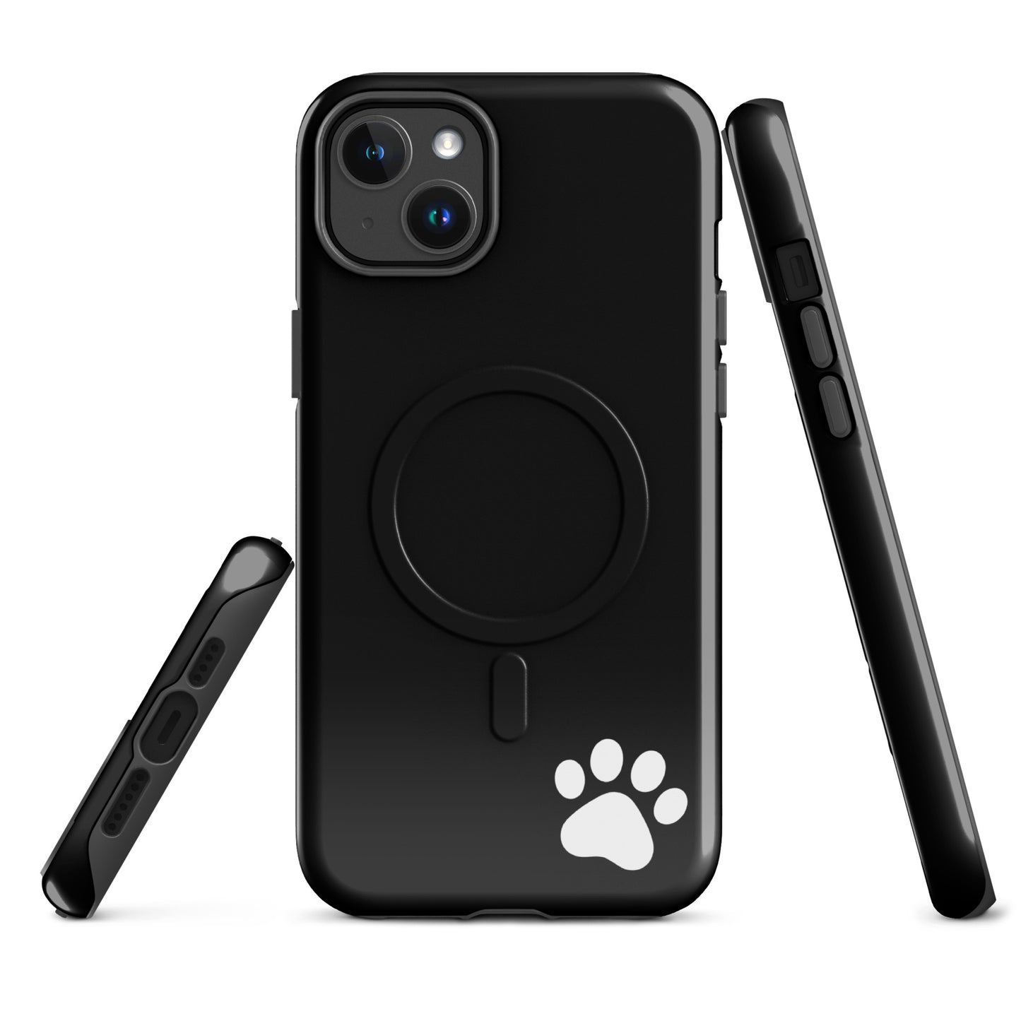 Magnetic Phone case for iPhone with paw print design, sleek black Tough Case for pet lovers and minimalists focused on style.