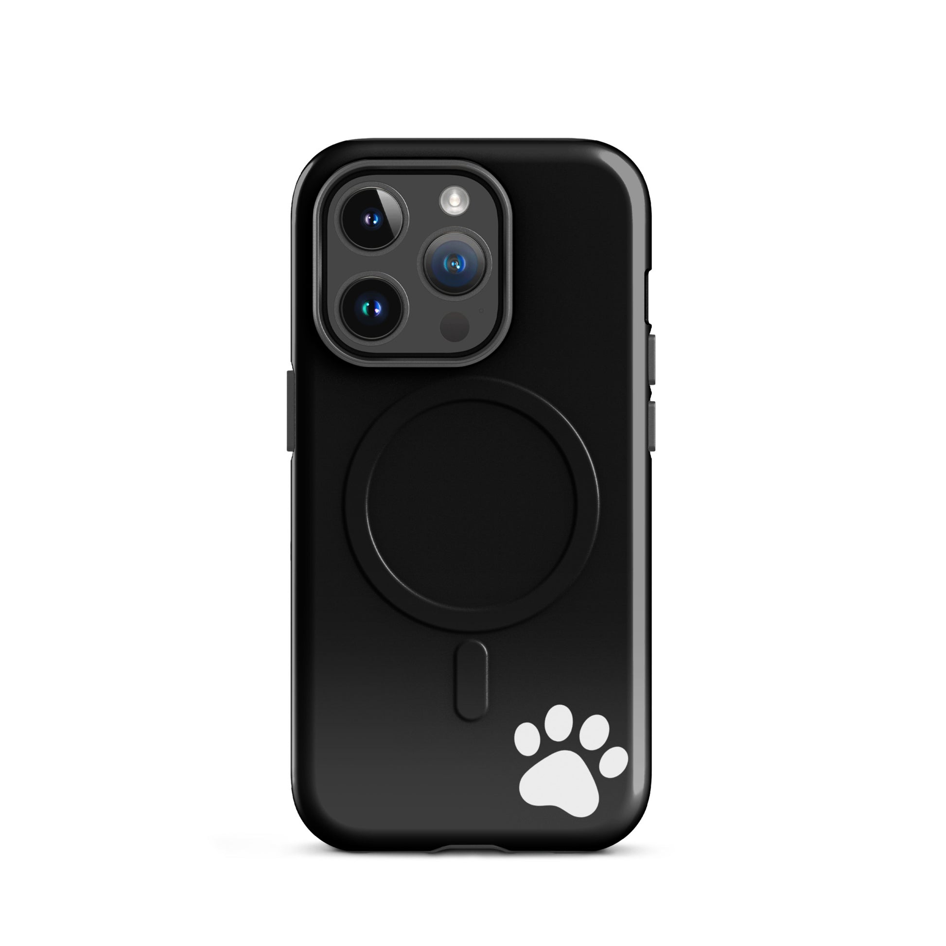 Magnetic Phone case for iPhone with black design and white paw print. Sleek, minimalist style tough case.