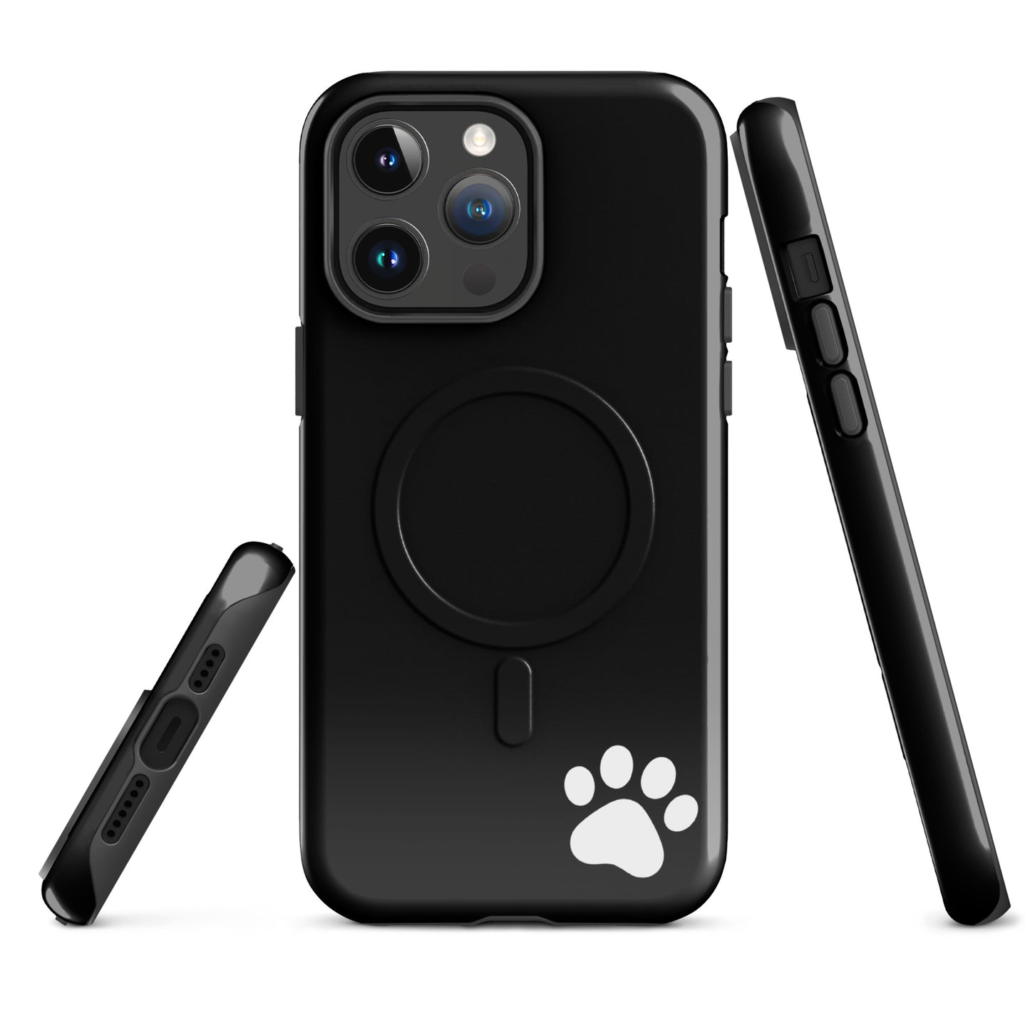 Magnetic Phone case with paw print design for iPhone, black minimalist tough case, perfect for pet lovers, sleek and stylish accessory.