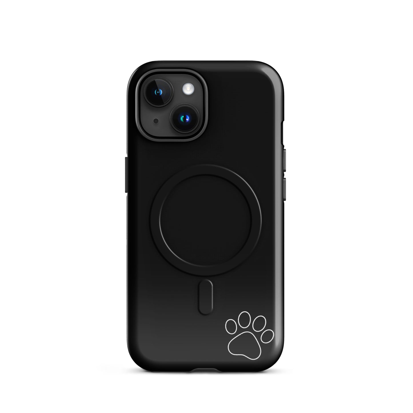 Magnetic Phone case for iPhone with black design and white paw print, minimalist tough case with magnetic feature and sleek style.