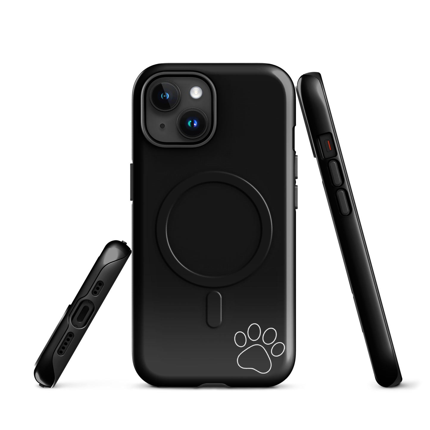 Sleek black Magnetic Phone case with white paw print, designed for iPhone. Minimalist and tough design highlighting playful charm and style.