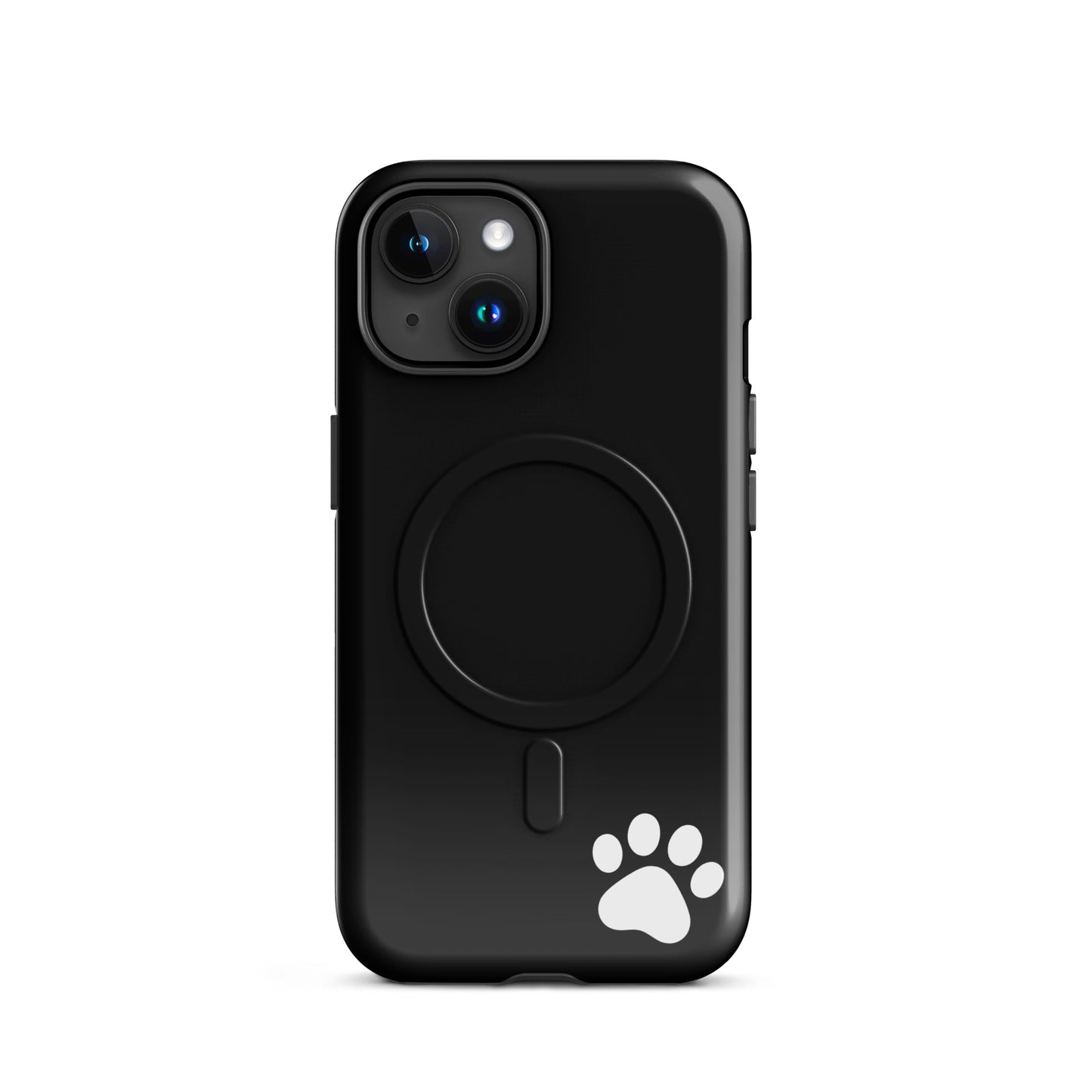 Black Magnetic Phone case for iPhone with white paw print detail