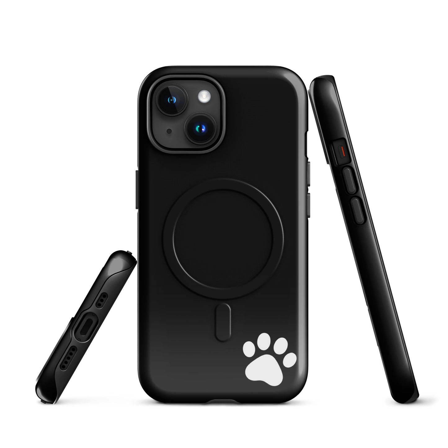 Magnetic Phone case for iPhone with paw print design, minimalist tough style, sleek black color, pet parent accessory.