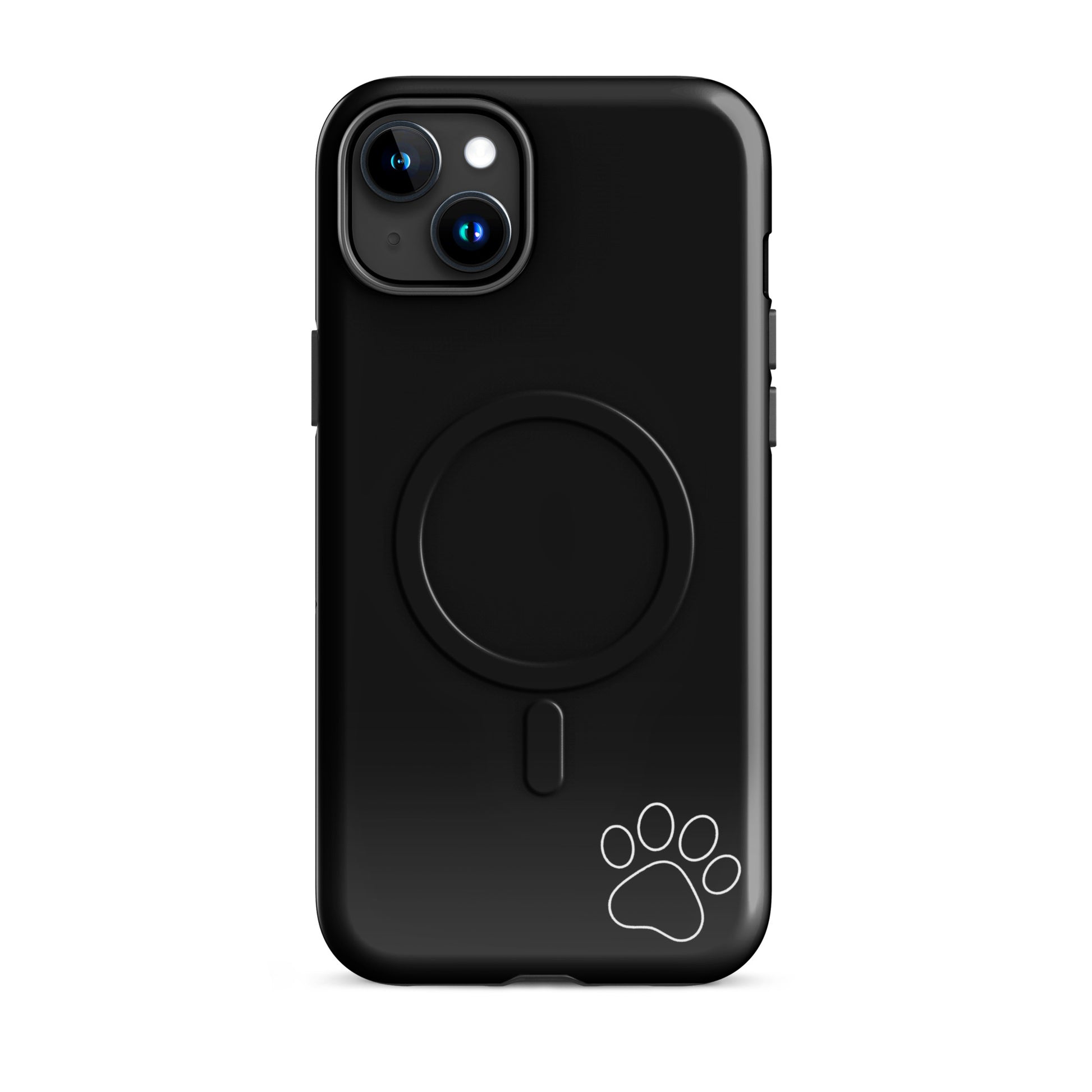 Black Magnetic Phone case for iPhone with white paw print design, combining playful charm and minimalist style.
