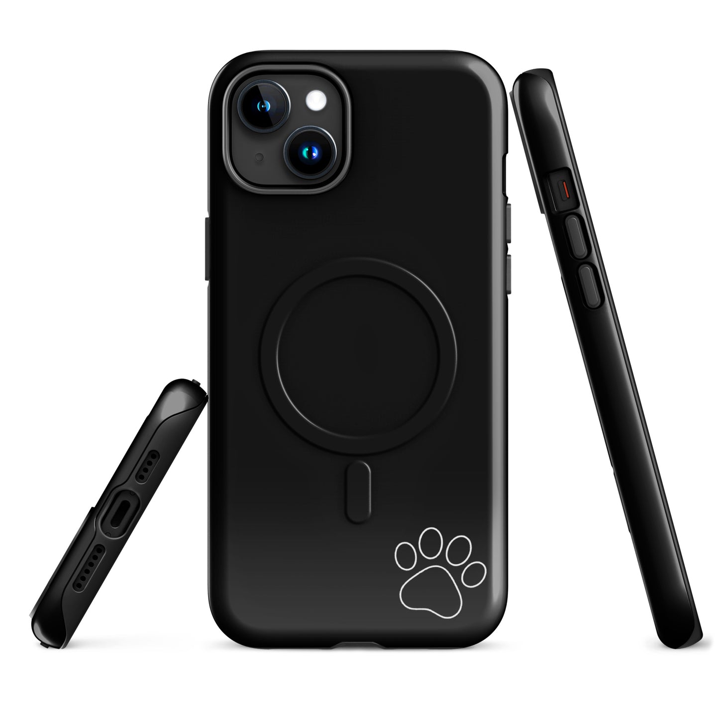 Magnetic Phone case for iPhone with black design and white paw print, minimalist tough case featuring sleek style and playful charm.