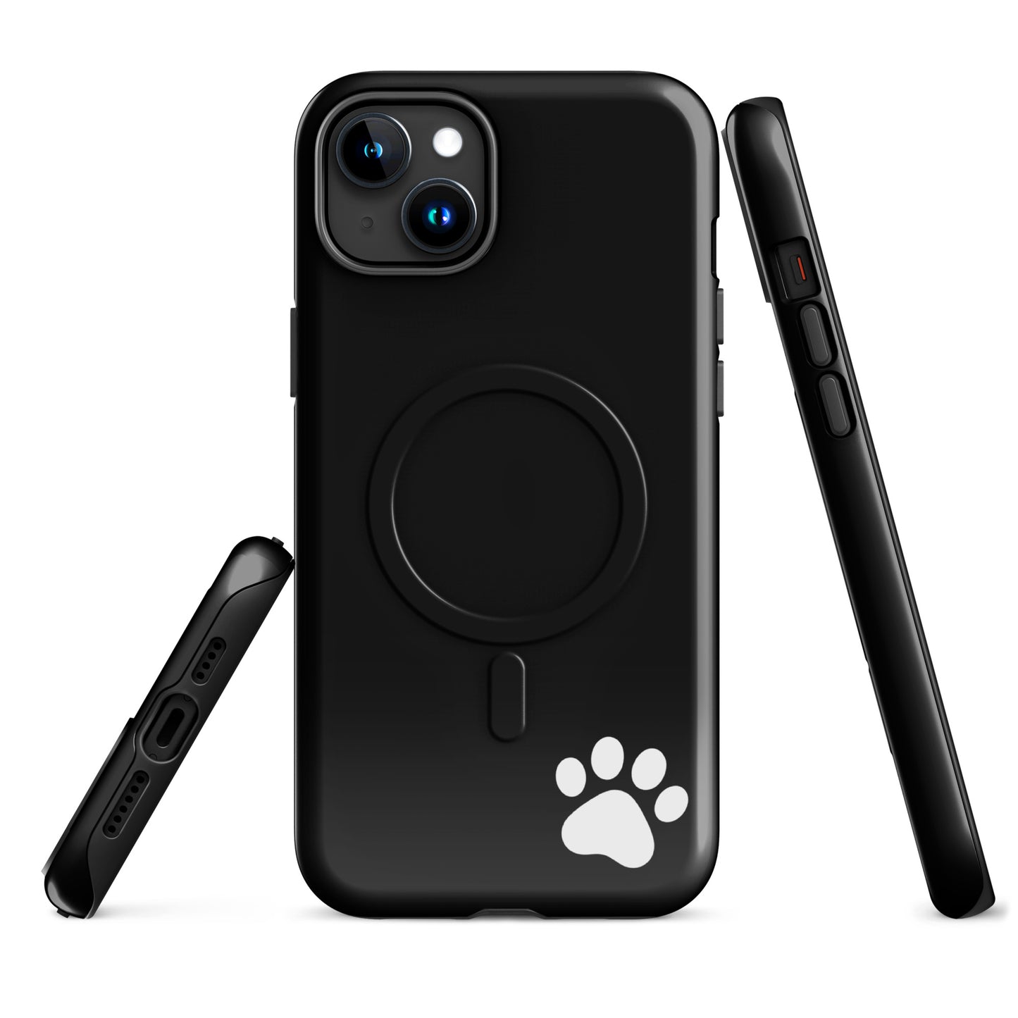 Magnetic Phone case for iPhone with black design and white paw print, showcasing minimalist tough case style.