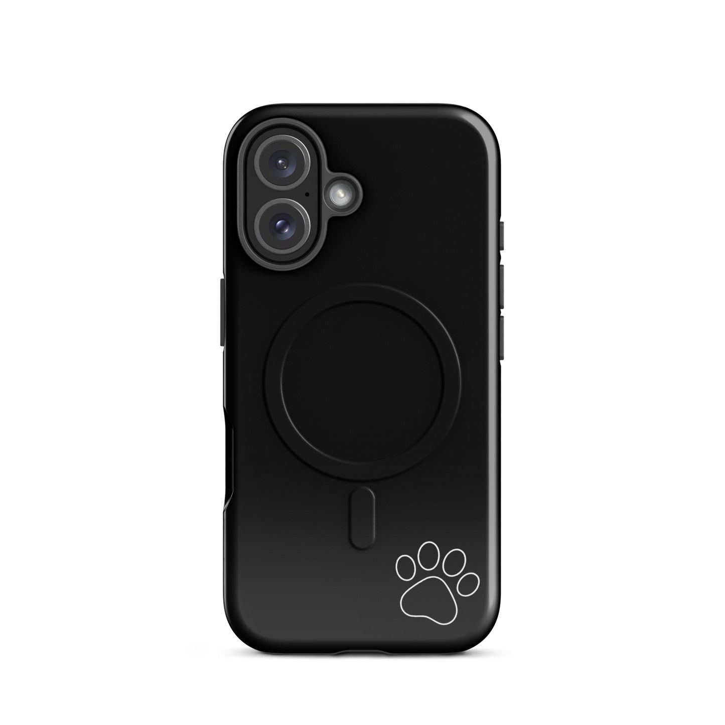 Magnetic Phone case for iPhone with paw-print design in black, minimalist tough cover featuring sleek modern style and playful charm.