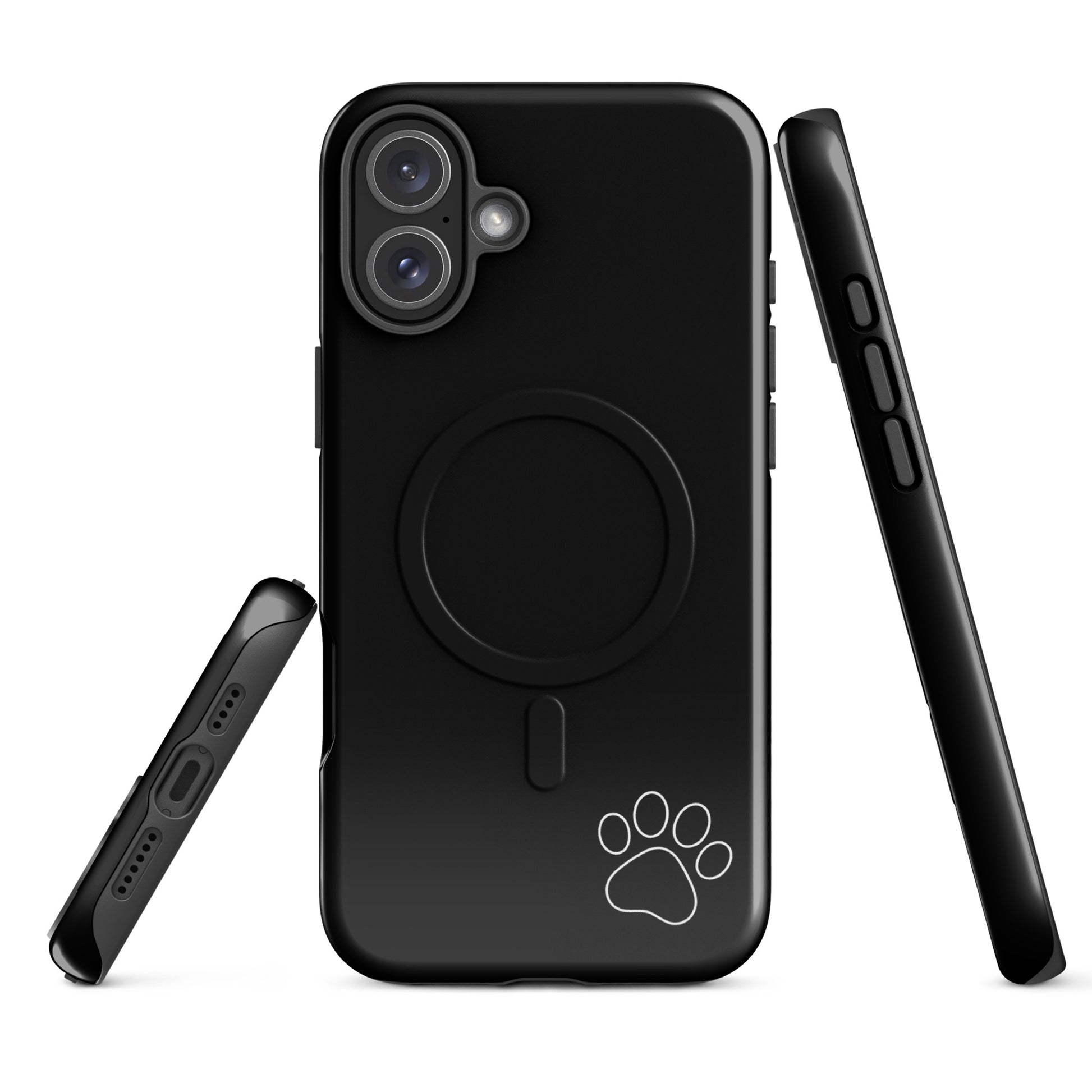 Magnetic Phone case for iPhone with black design featuring white paw print for a stylish, minimalist look.