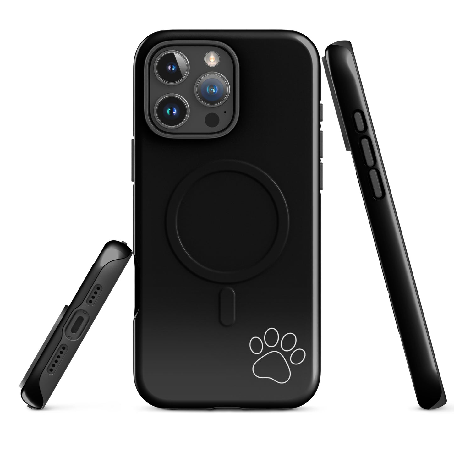 Magnetic Phone case for iPhone with black design and white paw print, sleek and minimalist style.